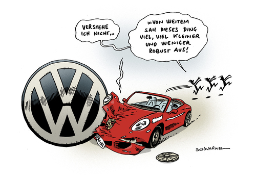 Cartoon: Porsche VW Übernahme (medium) by Schwarwel tagged porsche,vw,volkswagen,unternehmen,auto,kfz,gescheitert,übernahme,konzern,staatsanwaltschaft,anklage,finanzmanager,manager,finanzen,geld,wirtschaft,handel,automobil,industrie,kreditbetrug,betrug,kredit,karikatur,schwarwel,porsche,vw,volkswagen,unternehmen,kfz,automobil,kreditbetrug,kredit