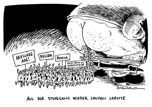 Cartoon: Protest Muslime Flüchtlinge (medium) by Schwarwel tagged protest,muslim,flüchlinge,flüchtlingsheime,fremdenhass,hass,bürger,moschee,pegida,hogesa,asyl,rechts,nazi,karikatur,schwarwel,protest,muslim,flüchlinge,flüchtlingsheime,fremdenhass,hass,bürger,moschee,pegida,hogesa,asyl,rechts,nazi,karikatur,schwarwel