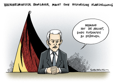 Cartoon: Ramsauer Flughafen Eröffnung (medium) by Schwarwel tagged wirtschaft,macht,geld,flugzeug,skandal,eröffnung,flughafen,politik,ramsauer,minister,verkehr,verkehrsminister,verkehrsminister,verkehr,minister,ramsauer,politik,flughafen,eröffnung,skandal,flugzeug,geld,macht,wirtschaft