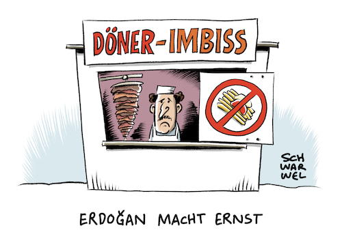 Cartoon: Rauswurf türkischer Ministerin (medium) by Schwarwel tagged streit,niederlande,holland,türkei,erdogan,döner,imbiss,rauswurf,türkische,familienministerin,ministerin,karikatur,schwarwel,streit,niederlande,holland,türkei,erdogan,döner,imbiss,rauswurf,türkische,familienministerin,ministerin,karikatur,schwarwel