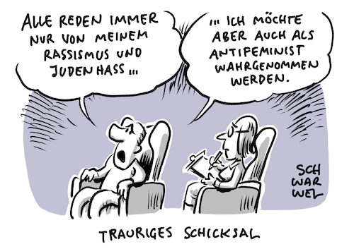 Cartoon: Rechtsextremismus Feminismus (medium) by Schwarwel tagged rechtsextremismus,rechtsextrem,rechtsextremisten,rassismus,rassisten,rassistisch,nazi,nazis,neonazis,nonazis,antifa,antifachismus,ausländerfeindlichkeit,ausländerfeindlich,migration,migranten,flüchtlinge,geflüchtete,flüchtlingspolitik,hass,hetze,heil,hitler,sieg,faschismus,faschisten,fuckafd,fucknazis,rechte,gewalt,rechter,terror,nationalistisch,demokratie,diktatur,antidemokratisch,nationalsozialismus,islamfeindlichkeit,antisemitismus,antisemitisch,judenhass,judenverfolgung,holocaust,holocaustleugner,fremdenhass,rechtsterrorismus,verschwörungstheorie,verschwörungstheoretiker,geschichtsrevisionismus,antipluralismus,multikulti,identität,tradition,heimat,völkisch,neonazismus,neofaschismus,identitäre,bewegung,neue,feminismus,gleichstellung,gleichberechtigung,gleichheit,diskriminierung,sexismus,unterdrückung,cartoon,karikatur,schwarwel,mann,frau,geschlecht,männer,frauen,feindbild,rechtsextremismus,rechtsextrem,rechtsextremisten,rassismus,rassisten,rassistisch,nazi,nazis,neonazis,nonazis,antifa,antifachismus,ausländerfeindlichkeit,ausländerfeindlich,migration,migranten,flüchtlinge,geflüchtete,flüchtlingspolitik,hass,hetze,heil,hitler,sieg,faschismus,faschisten,fuckafd,fucknazis,rechte,gewalt,rechter,terror,nationalistisch,demokratie,diktatur,antidemokratisch,nationalsozialismus,islamfeindlichkeit,antisemitismus,antisemitisch,judenhass,judenverfolgung,holocaust,holocaustleugner,fremdenhass,rechtsterrorismus,verschwörungstheorie,verschwörungstheoretiker,geschichtsrevisionismus,antipluralismus,multikulti,identität,tradition,heimat,völkisch,neonazismus,neofaschismus,identitäre,bewegung,neue,feminismus,gleichstellung,gleichberechtigung,gleichheit,diskriminierung,sexismus,unterdrückung,cartoon,karikatur,schwarwel,mann,frau,geschlecht,männer,frauen,feindbild