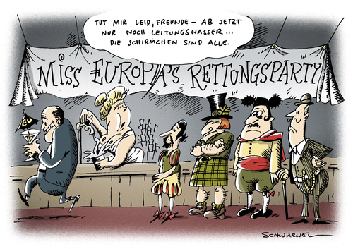 Cartoon: Rettungsschirmchen (medium) by Schwarwel tagged eu,euro,zone,anti,maßnahme,schulden,land,staat,europäische,union,geld,finanzen,politik,miss,europa,karikatur,schwarwel,eu,euro,zone,maßnahme,schulden,land,staat,union,geld