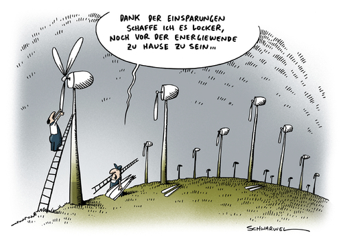 Cartoon: Rot Schwarz Energiewende (medium) by Schwarwel tagged rot,schwarz,kürzung,förderung,energiewende,windrad,solar,einsparung,natur,umwelt,öko,rot,schwarz,kürzung,förderung,energiewende,windrad,solar,einsparung,natur,umwelt,öko