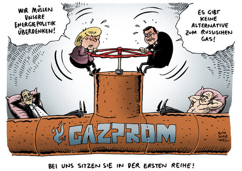 Cartoon: Russisches Gas Merkel Gabriel (medium) by Schwarwel tagged krim,krise,merkel,putin,gabriel,uneinigkeit,streit,konflikt,russisches,gas,energie,energieversorgung,eu,europäische,union,energiepolitik,natur,umwelt,macht,weltmächte,ewalt,terror,obama,keine,alternative,abhängig,abhängigkeit,politiker,experten,russland,erdgaslieferung,bundeswirtschaftsminister,wirtschaftsminister,wirtschaft,minister,geld,finanzen,gefahr,lieferstopp,krim,krise,merkel,putin,gabriel,uneinigkeit,streit,konflikt,russisches,gas,energie,energieversorgung,eu,europäische,union,energiepolitik,natur,umwelt,macht,weltmächte,ewalt,terror,obama,keine,alternative,abhängig,abhängigkeit,politiker,experten,russland,erdgaslieferung,bundeswirtschaftsminister,wirtschaftsminister,wirtschaft,minister,geld,finanzen,gefahr,lieferstopp