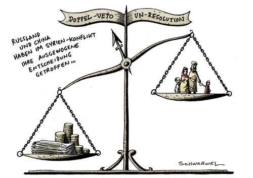 Cartoon: Russland China Syrien (medium) by Schwarwel tagged russland,china,veto,doppelveto,resolution,un,sicherheitsrat,syrien,regime,regierung,staat,macht,geld,finanzen,armut,menschen,mord,totschlag,tot,gewalt,hass,waffen,massaker,politik,politiker,blut,blutvergießen,sicherheit,sicherheitskonferenz,konferenz,arabisch,widerstand,staatschef,außenminister,minister,uno,weltsicherheitsrat,sanktionen,karikatur,schwarwel,russland,china,veto,doppelveto,resolution,sicherheitsrat,syrien,regime,regierung