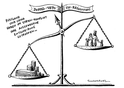 Cartoon: Russland China Syrien (medium) by Schwarwel tagged russland,china,veto,doppelveto,resolution,un,sicherheitsrat,syrien,regime,regierung,staat,macht,geld,finanzen,armut,menschen,mord,totschlag,tot,gewalt,hass,waffen,massaker,politik,politiker,blut,blutvergießen,sicherheit,sicherheitskonferenz,konferenz,arabisch,widerstand,staatschef,außenminister,minister,uno,weltsicherheitsrat,sanktionen,karikatur,schwarwel,russland,china,veto,doppelveto,resolution,sicherheitsrat,syrien,regime,regierung