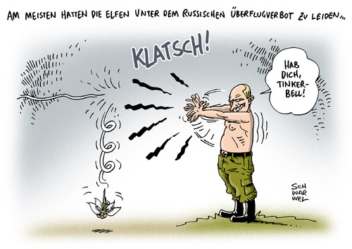 Cartoon: Russland Drohung Überflugverbot (medium) by Schwarwel tagged russland,drohung,überflugverbot,sanktionen,strafe,putin,karikatur,schwarwel,elfen,tinkerbell,russland,drohung,überflugverbot,sanktionen,strafe,putin,karikatur,schwarwel,elfen,tinkerbell