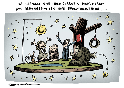 Cartoon: Sarrazins Gen-Ahnenforschung (medium) by Schwarwel tagged sarrazin,gen,ahnen,forschung,affe,mensch,mann,frau,eva,herman,evolution,theorie,gleichgesinnt,karikatur,schwarwel,eva herman,affe,mensch,forschung,ahnen,gene,thilo sarrazin,evolution,theorie,gleichgesinnt,eva,herman,thilo,sarrazin,politiker