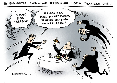 Cartoon: Scharfmacherei (medium) by Schwarwel tagged wirtschaftsbosse,wirtschaft,chef,tabasco,zerreden,karikatur,schwarwel,politik,führung,manager,scharfmacherei,zügelung,verbalattacken,euro,krise,mitgliedstaat,krisengebeutelt,wirtschaftsbosse,wirtschaft,chef,tabasco,zerreden,scharfmacherei,manager,führung