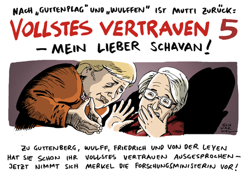 Cartoon: Schavan Merkel Vertrauen (medium) by Schwarwel tagged vollstes,vertrauen,merkel,schavan,drohphrase,karikatur,schwarwel,aberkennung,doktorwürde,doktortitel,betrug,politik,wulff,guttenberg,von,der,leyen,forschungsministerin,forschung,lehre,wissenschaft,vollstes,vertrauen,merkel,schavan,drohphrase,karikatur,schwarwel,aberkennung,doktorwürde,doktortitel,betrug,politik,wulff,guttenberg,von,der,leyen,forschungsministerin,forschung,lehre,wissenschaft