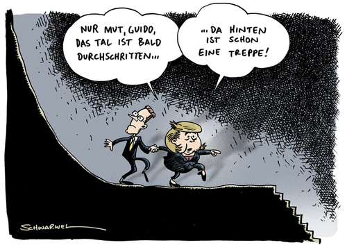 Cartoon: Schwarz Gelb im Tal (medium) by Schwarwel tagged schwarz,gelb,partei,cdu,fdp,deutschland,angela,merkel,guido,westerwellt,tal,politik,kariatur,schwarwel