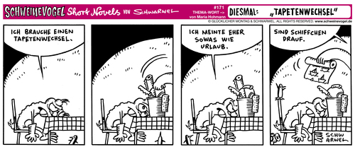 Cartoon: Schweinevogel Tapetenwechsel (medium) by Schwarwel tagged schwarwel,schweinevogel,tapetenwechsel,tapete,tapezieren,iron,doof,urlaub,anstrengung,arbeit,job,comic,comcistrip,schwarwel,schweinevogel,tapetenwechsel,tapete,tapezieren,iron,doof,urlaub,anstrengung,arbeit,job,comic,comcistrip