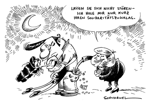 Cartoon: Solidaritätszuschlag (medium) by Schwarwel tagged soli,solidaritätszuschlag,regierung,deutschland,politik,karikatur,schwarwel,soli,solidaritätszuschlag,regierung,deutschland