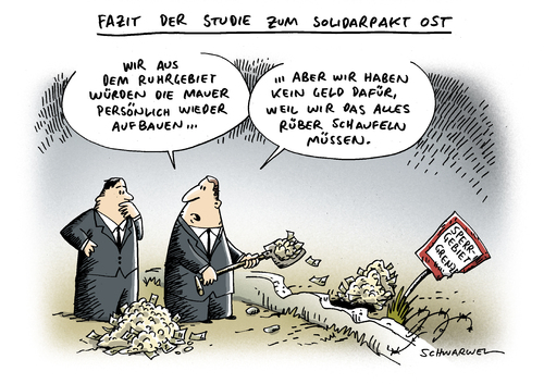 Cartoon: Solidarpakt Ost (medium) by Schwarwel tagged bürgermeister,ruhrgebiet,ruhrpott,ausstieg,solidarpakt,ost,osten,westen,mauer,deutschland,geld,wirtschaft,finanzen,karikatur,schwarwel,bürgermeister,ruhrgebiet,ruhrpott,ausstieg,solidarpakt,ost,westen,deutschland