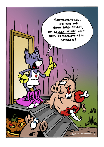 Cartoon: Spiel mit Zombiejungen (medium) by Schwarwel tagged schwarwel,cartoon,witz,zombie,junge,kind,spiel,krankheit,schweinevogel,iron,doof,krank,blut,wunde,halloween,sid,zombie,junge,spiel,krankheit,krank,blut,wunde,halloween,verkleidung,verkleiden,horror,grusel,tradition,kultur