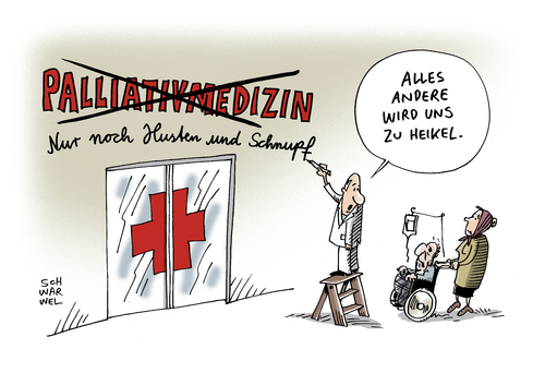 Cartoon: Sterbehilfe (medium) by Schwarwel tagged sterbehilfe,sterben,krank,kankheit,tod,tot,bundestagsbeschluss,geschäftsmäßige,deutschland,künftig,verboten,verbot,kritiker,cdu,csu,spd,kriminialisierung,ärzte,selbstmord,karikatur,schwarwel,palliativ,palliativmedizin,medizin,arzt,sterbehilfe,sterben,krank,kankheit,tod,tot,bundestagsbeschluss,geschäftsmäßige,deutschland,künftig,verboten,verbot,kritiker,cdu,csu,spd,kriminialisierung,ärzte,selbstmord,karikatur,schwarwel,palliativ,palliativmedizin,medizin,arzt