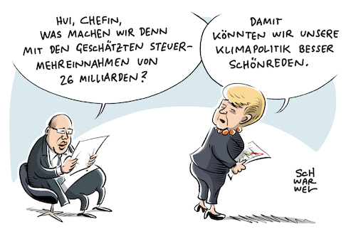 Cartoon: Steuern Merkel Klimapolitik (medium) by Schwarwel tagged steuer,steuern,steuerschätzer,mehreinnahmen,geld,wirtschaft,finanzen,einnahmen,milliarden,euro,politik,politiker,politikerin,merkel,angela,bundeskanzlerin,klimakanzlerin,klima,klimaschutz,klimapolitik,weltklima,umwelt,umweltschutz,karikatur,schwarwel,steuer,steuern,steuerschätzer,mehreinnahmen,geld,wirtschaft,finanzen,einnahmen,milliarden,euro,politik,politiker,politikerin,merkel,angela,bundeskanzlerin,klimakanzlerin,klima,klimaschutz,klimapolitik,weltklima,umwelt,umweltschutz,karikatur,schwarwel