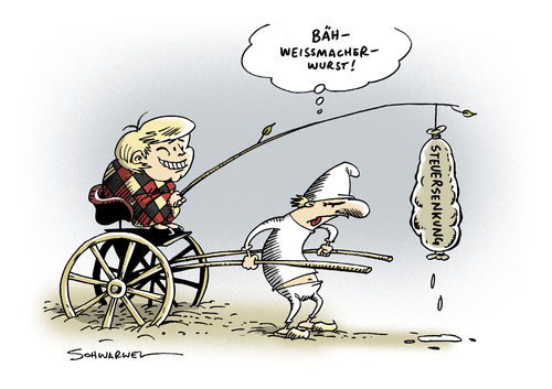 Cartoon: Steuersenkung (medium) by Schwarwel tagged steuer,steuersenkung,senkung,regierung,koalition,fdp,cdu,opposition,partei,deutschland,politik,geld,finanzen,merkel,angela,angie,karikatur,schwarwel,steuersenkung,senkung,koalition,fdp,cdu,opposition,deutschland,partei