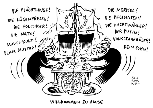 Cartoon: Streit um Flüchtlingspolitik (medium) by Schwarwel tagged streit,um,flüchtlingspolitik,deutsche,gesellschaft,tief,gespalten,geflüchtete,flüchtlinge,asyl,asylsuchende,asylpolitik,lügenpresse,merkel,wahl,nichtwähler,politiker,nato,pegida,putin,karikatur,schwarwel,streit,um,flüchtlingspolitik,deutsche,gesellschaft,tief,gespalten,geflüchtete,flüchtlinge,asyl,asylsuchende,asylpolitik,lügenpresse,merkel,wahl,nichtwähler,politiker,nato,pegida,putin,karikatur,schwarwel