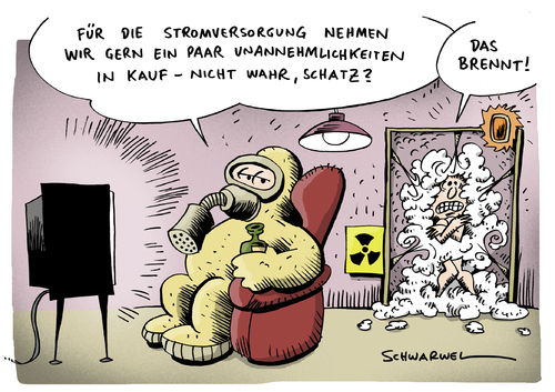 Cartoon: Stromversorgung (medium) by Schwarwel tagged schwarwel,karikatur,regierung,deutschland,politik,strom,regierung,deutschland,strom,atk,atomkraft,atomkraftwerke,energie,umwelt,natur