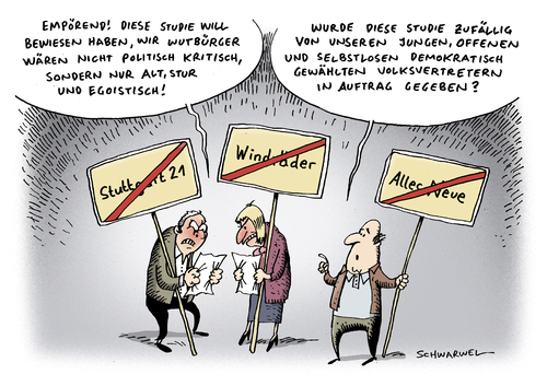 Cartoon: Studie über Wutbürger (medium) by Schwarwel tagged studie,wutbuerger,stuttgart,21,windrad,politik,wirtschaft,wutbuergertum,demokratie,goettingen,institut,karikatur,schwarwel,stuttgart 21,windrad,demokratie,wutbürger,stuttgart,21