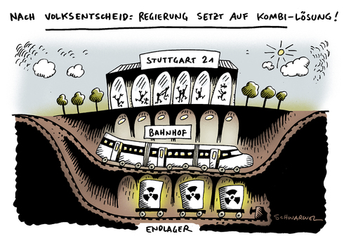 Cartoon: Stuttgart 21 Endlager (medium) by Schwarwel tagged stu21,stuttgart,21,scheitern,volksentscheid,bau,bauarbeiten,regierung,endlager,politik,bahnhof,minister,karikatur,schwarwel,stuttgart 21,endlager,volksentscheid,stuttgart,21