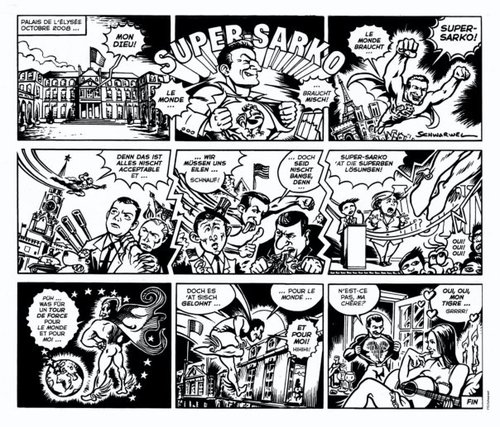 Cartoon: Super-Sarko (medium) by Schwarwel tagged sarko,strip,comic,frankreich,angela,merkel,schwarwel,schweinevogel,financial,times,deutschland