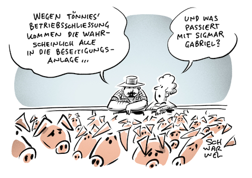 Cartoon: Tönnies Corona Sigmar Gabriel (medium) by Schwarwel tagged tönnies,schweinezucht,billigfleisch,corona,coronavirus,infizierte,coronausbrauch,pandemie,pandemieherde,fleischkonsum,schweinevmarkt,sigmar,gabriel,fleischindustrie,tierquälerei,tierqual,gütersloh,quarantäne,lockdown,rki,superspreader,superspreading,betriebsschließung,produktionsstopp,klöckner,cartoon,karikatur,schwarwel,tönnies,schweinezucht,billigfleisch,corona,coronavirus,infizierte,coronausbrauch,pandemie,pandemieherde,fleischkonsum,schweinevmarkt,sigmar,gabriel,fleischindustrie,tierquälerei,tierqual,gütersloh,quarantäne,lockdown,rki,superspreader,superspreading,betriebsschließung,produktionsstopp,klöckner,cartoon,karikatur,schwarwel