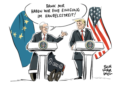 Cartoon: Trump und Juncker (medium) by Schwarwel tagged donald,trump,us,usa,america,amerika,president,präsident,junckeer,eu,europäische,union,europa,handelsstreit,handel,wirtschaft,finanzen,unternehmen,weltpolitik,weltmächte,handelskrise,strafzölle,strafzoll,zoll,export,import,welthandel,brüssel,vw,volkswagen,automobilhersteller,autofirmen,automobilkonzern,audi,abgasaffäre,abgasskandal,dieselskandal,cartoon,karikatur,schwarwel,donald,trump,us,usa,america,amerika,president,präsident,junckeer,eu,europäische,union,europa,handelsstreit,handel,wirtschaft,finanzen,unternehmen,weltpolitik,weltmächte,handelskrise,strafzölle,strafzoll,zoll,export,import,welthandel,brüssel,vw,volkswagen,automobilhersteller,autofirmen,automobilkonzern,audi,abgasaffäre,abgasskandal,dieselskandal,cartoon,karikatur,schwarwel