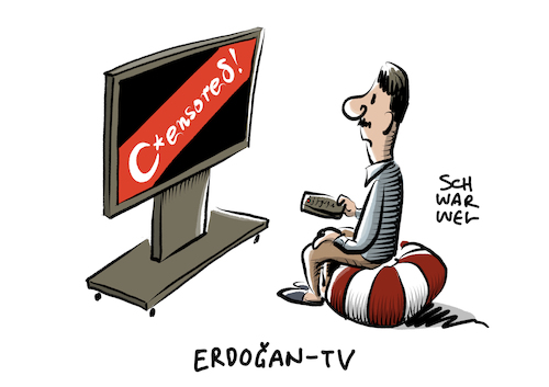 Cartoon: Türkei Sendepause Erdogan Kritik (medium) by Schwarwel tagged erdogan,türkei,tv,fernsehen,sender,kritik,sendepause,meinungsfreiheit,pressefreiheit,einschränkung,demokratie,diktatur,politische,lage,politik,politiker,staatschef,regierungschef,rundfunk,rundfunkbehörde,strafe,strafen,fernsehsender,nachrichten,nachrichtenprogramm,fatih,portakal,halk,fox,regime,führer,faschismus,diktator,cartoon,karikatur,schwarwel,erdogan,türkei,tv,fernsehen,sender,kritik,sendepause,meinungsfreiheit,pressefreiheit,einschränkung,demokratie,diktatur,politische,lage,politik,politiker,staatschef,regierungschef,rundfunk,rundfunkbehörde,strafe,strafen,fernsehsender,nachrichten,nachrichtenprogramm,fatih,portakal,halk,fox,regime,führer,faschismus,diktator,cartoon,karikatur,schwarwel