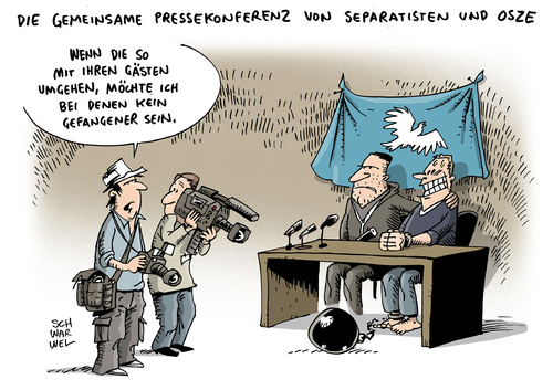 Cartoon: Ukraine OSZE Militärbeobachter (medium) by Schwarwel tagged ukraine,osze,militärbeobachter,separatisten,karikatur,schwarwel,ukraine,osze,militärbeobachter,separatisten,karikatur,schwarwel