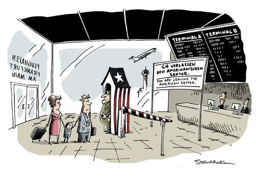 Cartoon: US Fahnder Flug (medium) by Schwarwel tagged frankfurt,flughafen,reise,flug,us,fahnder,überwachung,militär,karikatur,schwarwel,frankfurt,flughafen,reise,flug,us,fahnder,überwachung,militär,karikatur,schwarwel