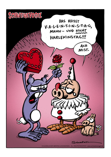 Cartoon: Valentinstag (medium) by Schwarwel tagged cartoon,witz,witzig,valentinstag,liebe,geschenk,paar,mann,frau,herz,schweinevogel,iron,doof,sid,harlekin,rot,rose,blume,brauch,schwarwel,valentinstag,liebe,geschenk