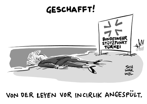 Cartoon: Von der Leyen nach Incirlik (medium) by Schwarwel tagged von,der,leyen,incirlik,türkei,bundeswehr,verteidigungsministerin,luftwaffe,liftwaffenbasis,bundeswehrsoldaten,besuchsverbot,deutsche,politiker,armenien,resolution,bundestag,soldat,erdogan,karikatur,schwarwel,von,der,leyen,incirlik,türkei,bundeswehr,verteidigungsministerin,luftwaffe,liftwaffenbasis,bundeswehrsoldaten,besuchsverbot,deutsche,politiker,armenien,resolution,bundestag,soldat,erdogan,karikatur,schwarwel