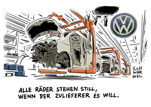 Cartoon: VW Streit mit Zulieferer (medium) by Schwarwel tagged vw,volkswagen,streit,zulieferer,wolfsburg,zwangsurlaub,arbeiter,karikatur,schwarwel,autobauer,autohersteller,auto,wagen,kfz,autozulieferer,vw,volkswagen,streit,zulieferer,wolfsburg,zwangsurlaub,arbeiter,karikatur,schwarwel,autobauer,autohersteller,auto,wagen,kfz,autozulieferer