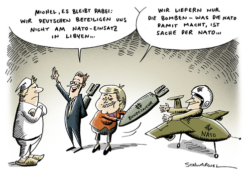 Cartoon: Waffendeal (medium) by Schwarwel tagged deutschland,karikatur,schwarwel,opposition,partei,empörung,waffen,waffe,deal,nato,gewalt,krieg,politik,geld,finanzen,führung,terror,einsatz,libyen,bombe,flugzeug,flieger,bundeswehr,deutschland,opposition,partei,empörung,waffen,waffe,nato,gewalt,krieg