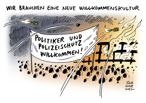 Cartoon: Willkommenskultur (medium) by Schwarwel tagged willkommenskultur,willkommen,refugees,welcome,kritik,schweigen,politik,politiker,einsatztaktik,polizei,schutz,flüchtlinge,asyl,asylsuchende,asylbewerber,karikatur,schwarwel,willkommenskultur,willkommen,refugees,welcome,kritik,schweigen,politik,politiker,einsatztaktik,polizei,schutz,flüchtlinge,asyl,asylsuchende,asylbewerber,karikatur,schwarwel