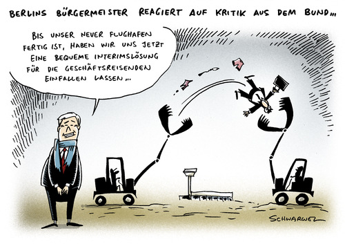 Cartoon: Wowereit Flughafen Berlin (medium) by Schwarwel tagged wowereit,flughafen,berlin,bürgermeister,management,panne,großbauprojekt,bau,kritik,bauen,karikatur,schwarwel,flughafen,wowereit,berlin,bürgermeister