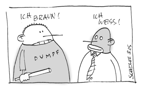 Cartoon: braunweiß (medium) by Josef Schewe tagged nazi,rechts,braun,weiß,farben,toleranz,flüchtlinge,asyl,rassismus,kulturen,schläger,dummheit,hass,intoleranz,nazi,rechts,braun,weiß,farben,toleranz,flüchtlinge,asyl,rassismus,kulturen,schläger,dummheit,hass,intoleranz