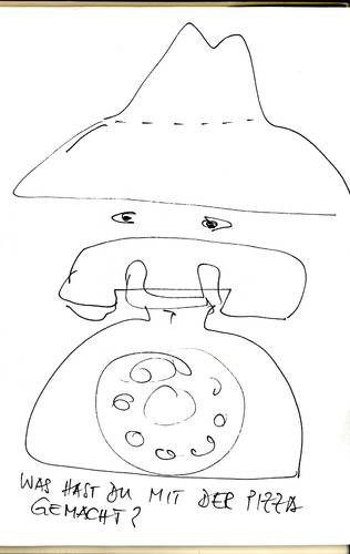 Cartoon: Schlapphut Pizzeria (medium) by manfredw tagged schlapphut,überwachung,nachrichten,pizza,service,dienst,geheim