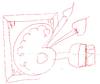 Cartoon: Kritzelei (small) by manfredw tagged keilrahmen,palette,pinsel,malen,zeichnen,kritzeln,sudel,rotstift,leihen,wünsche