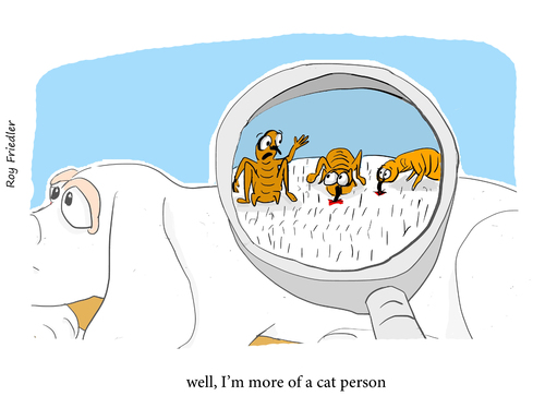 Cartoon: cat person (medium) by roy friedler tagged cat,flees,dog