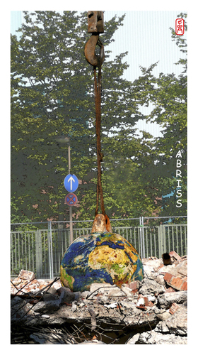 Cartoon: Abriss - demolition (medium) by edda von sinnen tagged zenf,zensenf,zenundsenf,weltzerstörung,demolition,abriss,andi,walter,edda,von,sinnen