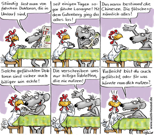 Cartoon: billige Fälschung (medium) by Ratte Ludwig tagged ratte,ludwig,gerda,doktor,titel,china,lasagne,gefälscht