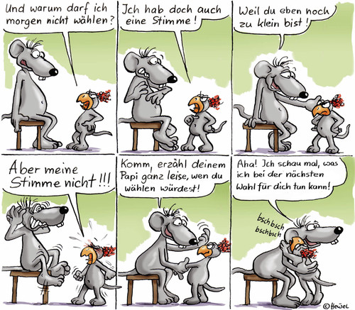 Cartoon: Stimmübertragung (medium) by Ratte Ludwig tagged ratte,ludwig,wahl,emma,papa,stimme,kind