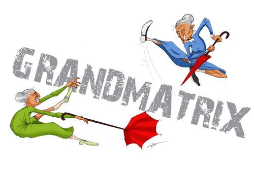 Cartoon: grandmatrix (medium) by tinotoons tagged old,matrix,fight,grandmother,umbrella