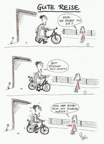 Cartoon: Gute Reise (medium) by Busch Cartoons tagged friedhof,fahrrad,reise,enkelin,kind,oma
