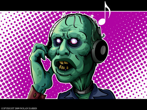 Cartoon: Bub Lubs Music (medium) by nolanium tagged bub,the,zombie,illustration,nolan,harris,nolanium,day,of,dead,romero