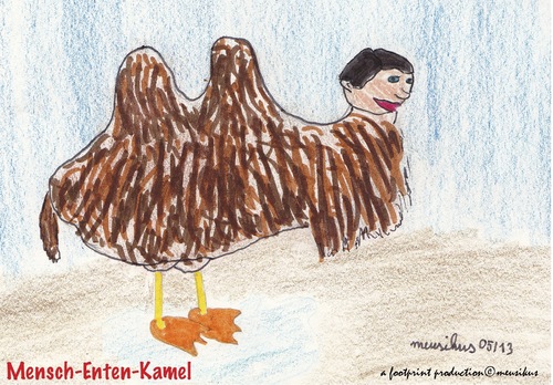 Cartoon: Mensch-Enten-Kamel (medium) by meusikus tagged mensch,ente,kamel,mischung,kreuzung,außerirdisch,chimäre