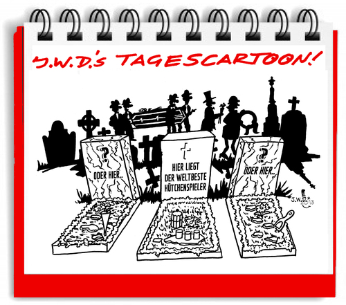 Cartoon: Ruhe in Frieden (medium) by JWD tagged glücksspiel,friedhof,beerdigung,grabstein,inschrift,trickspiel,hütchenspieler